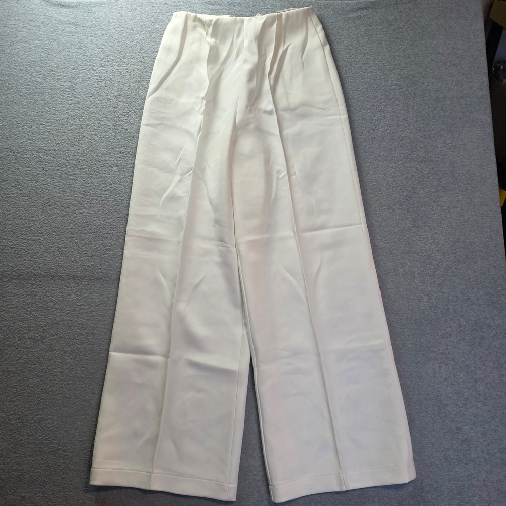 Wide Leg Dress Pants Womens Medium White High Rise Tailored Trousers Minimalist